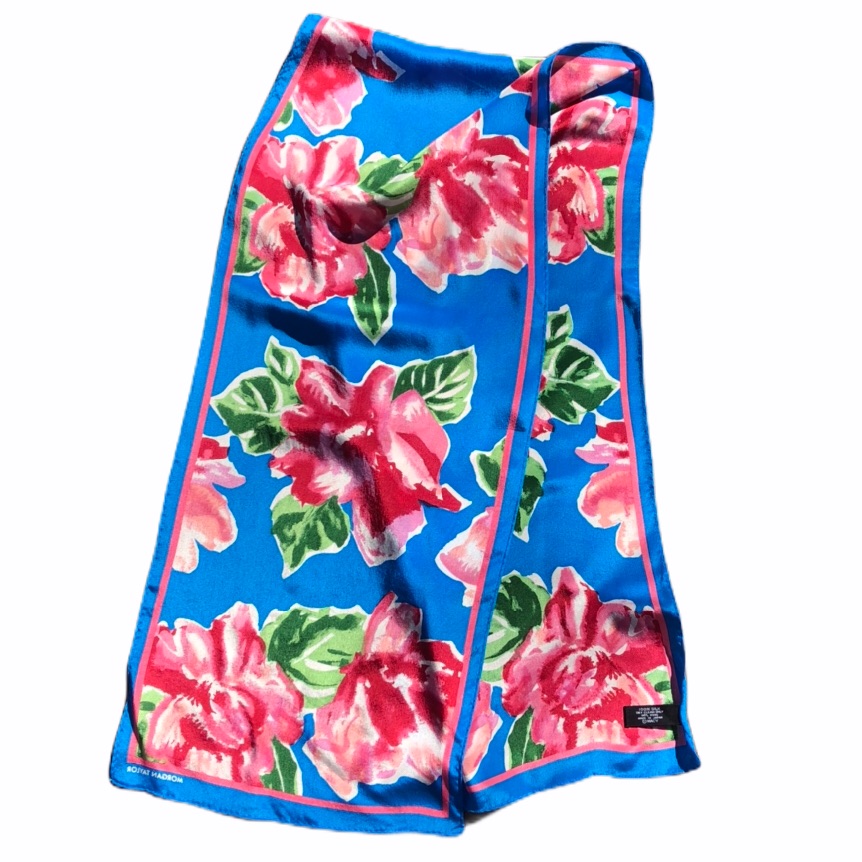 Morgan Taylor 100 Silk Floral Blue Silk Scarf